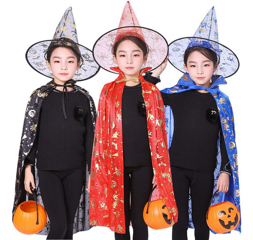 Capa Con Sombrero De Brujas Para Niñas Halloween Cosplay