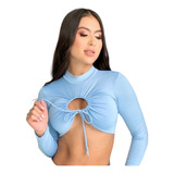 Blusa Crop Top Para Dama Unicolor Manga Larga Juvenil 