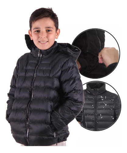 Jaqueta Puffer Bobojaco Infantil Preto 6 A 16 Anos