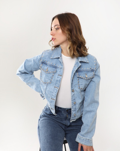 Campera De Jean Elastizado Tachas De Mujer - Varios Talles