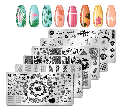 Jerclity 6pcs Nail Stamping Plate Nature Pattern Bowknot Lov