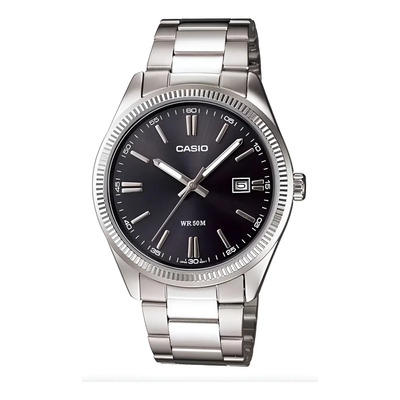 Reloj Casio Hombre Mtp-1302d-1a1 Acero Negro Elegante Plateado Negro