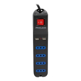 Alargador Eléctrico 4 Pos Y 2usb 2500w Negro Philco - Sc