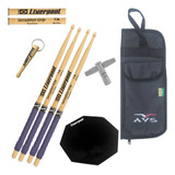 Kit Baquetas 7a Grip Bag Estojo Pad Estudo Chave Afin Brinde