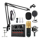 Kit Micrófono Profesional De Condensador + Tarjeta Sonido V8