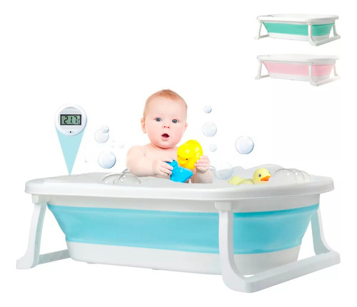 Bañera Tina De Baño Para Bebe Plegable Portatil Casa Y Viaje Color Azul Claro Liso