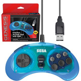 Control Para Sega Genesis Alambrico *usb* 8 Botones Azul