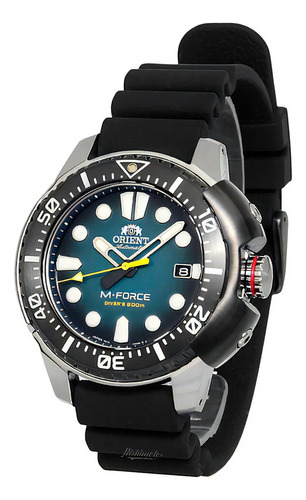Relógio Orient Masculino Automático M-force Diver 200m Cor Da Correia Preto Cor Do Bisel Preto Cor Do Fundo Verde