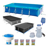 Kit Piscina 10.000 L + Forro + Capa + Filtro 110v + Cloro +