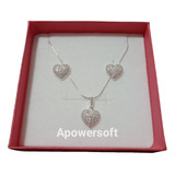 Delicado Conjunto Plata 925 Micropave Corazón Love Amor.