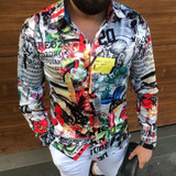 Camisa Casual Delgada De Manga Larga Con Estampado 3d De Sol