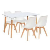 Juego De Comedor Mesa Eames 140 X 80 + 4 Sillas Tulip Ct Color Blanco