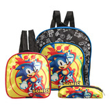 Kit Mochila Escolar Pequena Sonic Colors Jogo Sega Costas Cor Amarelo Desenho Do Tecido Sonic
