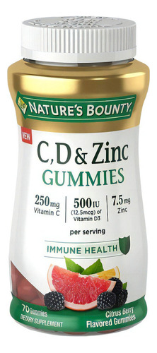Vitamina C, D Y Zinc Nature's Bounty Sin Gluten 70 Gomitas Sabor Bayas De Cítricos