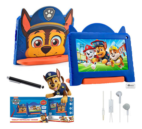 Tablet Infantil 32gb Patrulha Canina Chase + Fone Caneta Tou