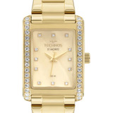 Relogio Technos Feminino Dourado Quadrado Com Pedrinhas