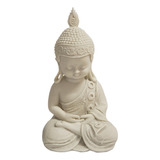 Estátua Baby Buda Pó De Mármore Branca Mudra Meditação 26cm