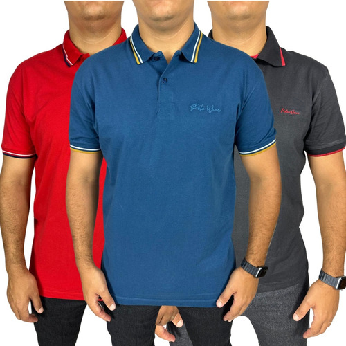 Kit 3 Camisa Masculina Gola Polo Algodão Marcas Originais