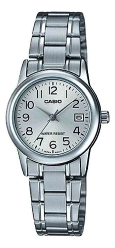 Relógio Casio Feminino Prata Ltp-v002d-7budf Correia Prateado Bisel Prateado Fundo Prateado