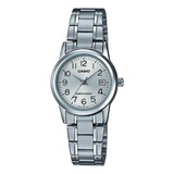 Relógio Casio Feminino Prata Ltp-v002d-7budf Correia Prateado Bisel Prateado Fundo Prateado