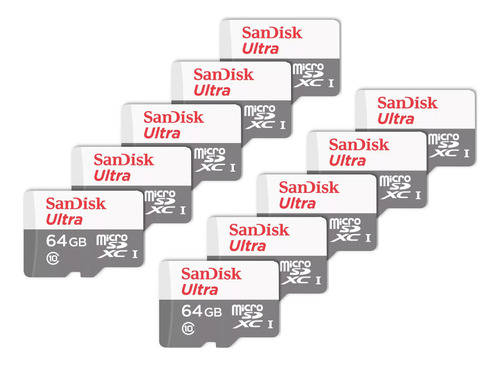 Kit 10 Cartão Memória Micro Sd Sandisk 64gb Classe 10 Ultra