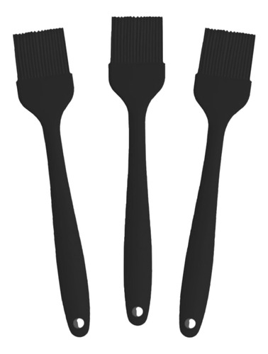 Kit 3 Pincéis Silicone Cozinha Preto Pequeno 21cm Reforçado-