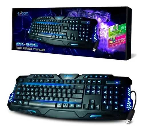 Teclado Exbom Gamer Bk-g35 Qwerty Português Brasil Luz 3 Cor