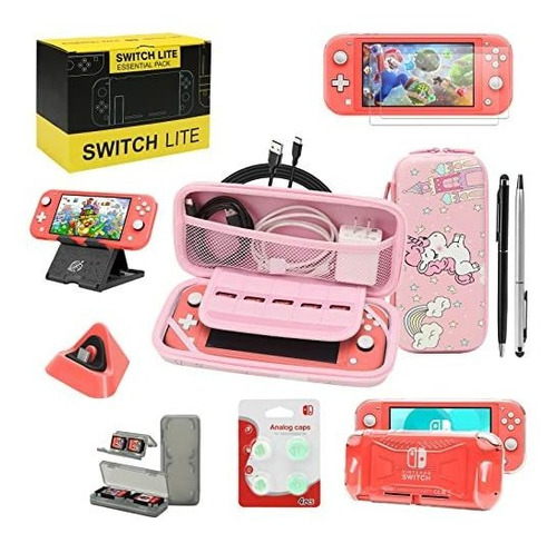 Kit De Accesorios Para Nintendo Switch Lite Funda Rosado