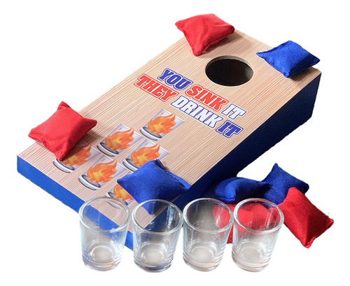 Cornhole Toss Club-tablero De Madera Con 4 Tazas, Juego De