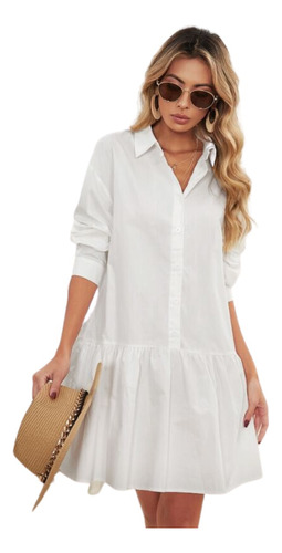 Vestido Camisa Camisero Blanco Con Botones Formal Y Casual