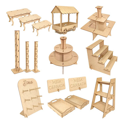 Kit Mesa De Dulces Candybar En Mdf Muebles Para Cupcakes P6 Color MDF NATURAL | Envío gratis