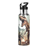 Botella De Agua Con Popote 3d De Dinosaurio T-rex Disaster D