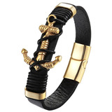 Pulsera De Ancla Hombre Caballero De Cuero  Elegante