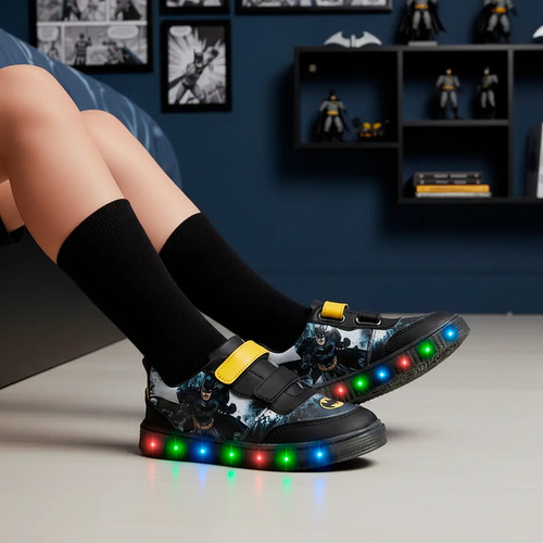 Tenis Batman Sneakers Niño Cómics Luces Leds Cómodos 780-na