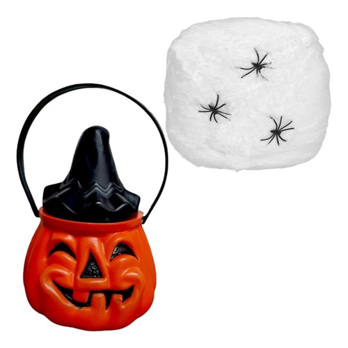 Calabaza Halloween Caramelera Telaraña Plastica Golosinas