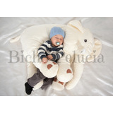 Almofada Travesseiro Elefante Pelúcia Bebê Off White 80 Cm