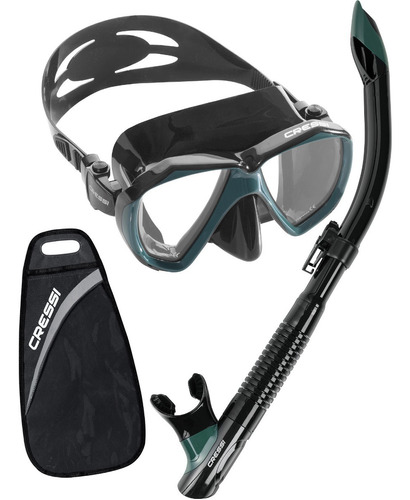 Combo Cressi Visor Ranger & Snorkel Tao Snorkeling Y Buceo Color Negro/verde