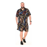 Conjunto Short/camisa Plus Size Tamanho Grande Havaiano Masc