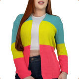 Kimono Quadriculado Cardigan Arco Iris Cropped Inverno Trico