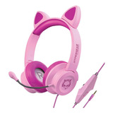 Audífonos Alambricos Kitty Gamer-rosa Color Rosa