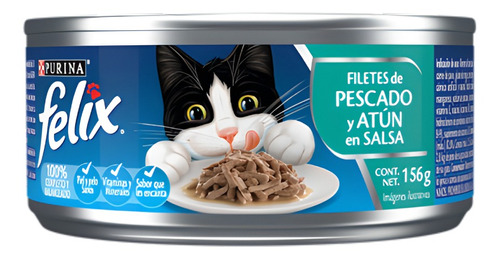 Alimento Felix Filetes Para Gato Adulto Sabor Pescado, Atún Y Salsa En Lata De 156g