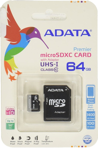 Memoria Micro Sd Adata Uhs-i U1 - 64 Gb, Microsdxc, 30 Mb/s,