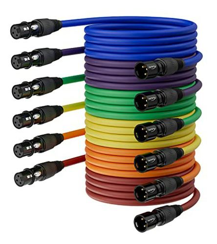 Cable Xlr, 25ft 6 Pack Micrófono A Altavoz, Oro 3-pin