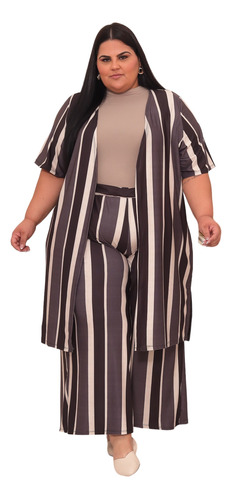 Kimono Comprido Alongado  Calça Pantalona Listardos Ref: 253