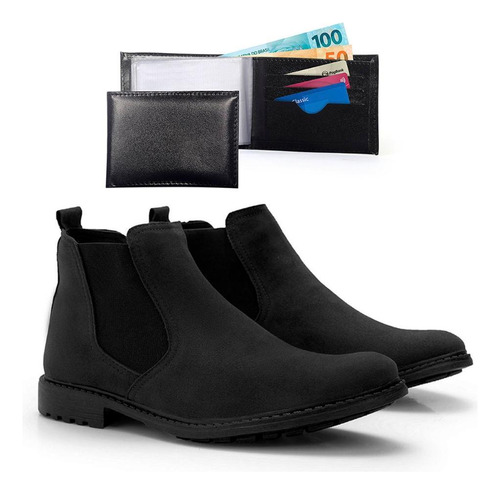 Bota Masculina Chelsea Tratorada Moderna + Carteira Kit