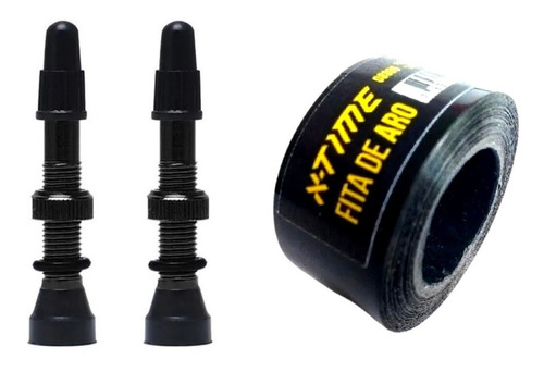 Kit Válvula Tubeless Presta Bico Fino + Fita X-time 10x24mm