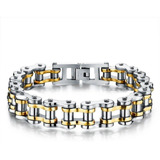 Pulsera Para Hombre Cadena Moto Plateada Dorada En Acero