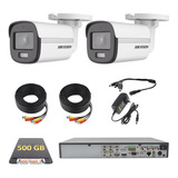 Kit Cctv Hikvision 5mp / 2 Cámaras Bala Color Vu 500gb