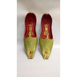 Zapatos Arabes Antiguos Gobelino Oro Y Cuero Talla 42 Hombre
