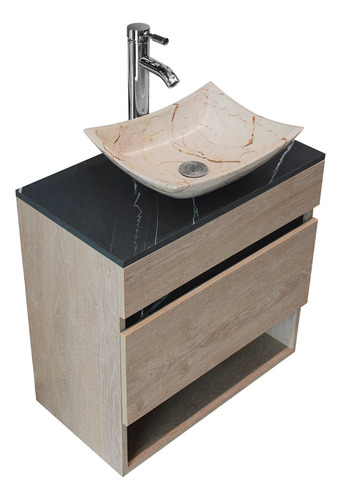 Gabinete Para Baño Nci Madrid De 60cm De Ancho, 60cm De Alto Y 35cm De Profundidad, Con Lavabo Color Roca Y Mueble Nativa Con Un Agujero Para Grifería